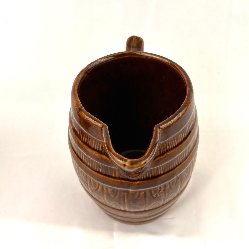 Vintage‎ Brown Glaze Barrel Pitcher Pottery 7" - Picture 3 of 12